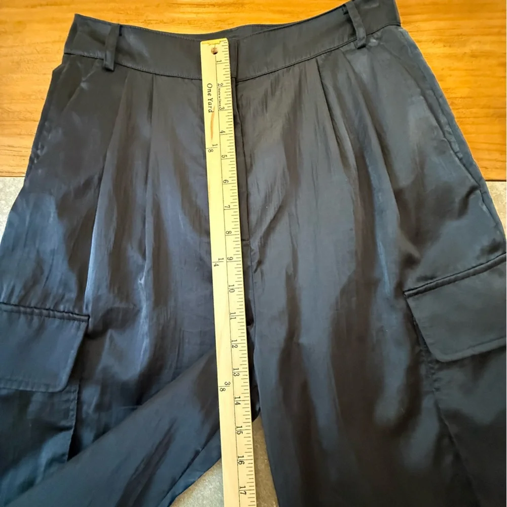 Tibi Stella Wide-Leg Satin Cargo Pants Navy Blue Size 00 - Picture 14 of 14